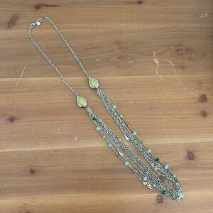 LOFT multi strand necklace- gold/silver w/ blue and green beads/gemstones